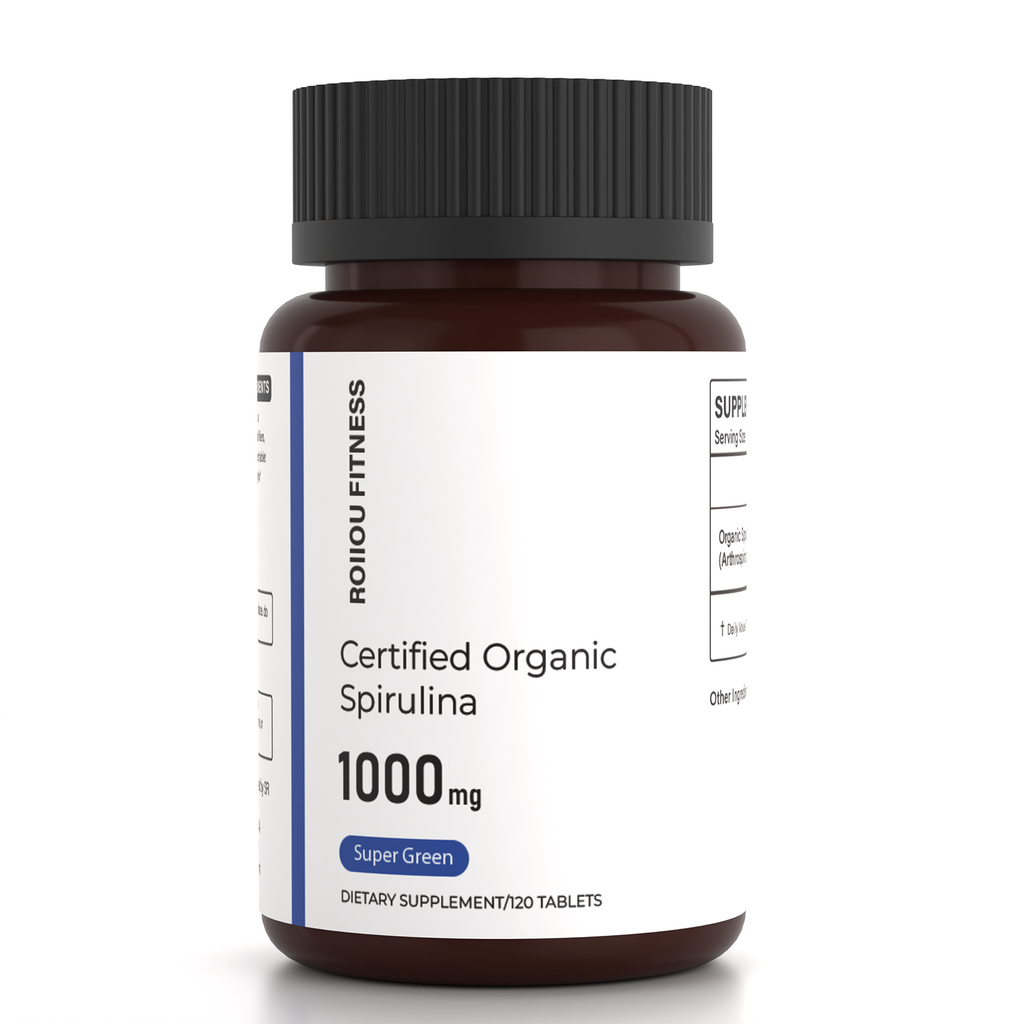ROIIIOU FITNESS Organic Spirulina Tablets 1000mg, Arthrospira platensis Green Superfood Supplement, Plant-Based Daily Nutrition, Antioxidant & Wellness Support, No Other Ingredients, 120 Tablets