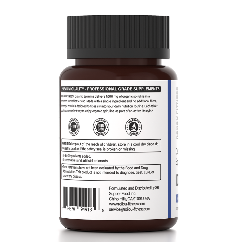ROIIIOU FITNESS Organic Spirulina Tablets 1000mg, Arthrospira platensis Green Superfood Supplement, Plant-Based Daily Nutrition, Antioxidant & Wellness Support, No Other Ingredients, 120 Tablets
