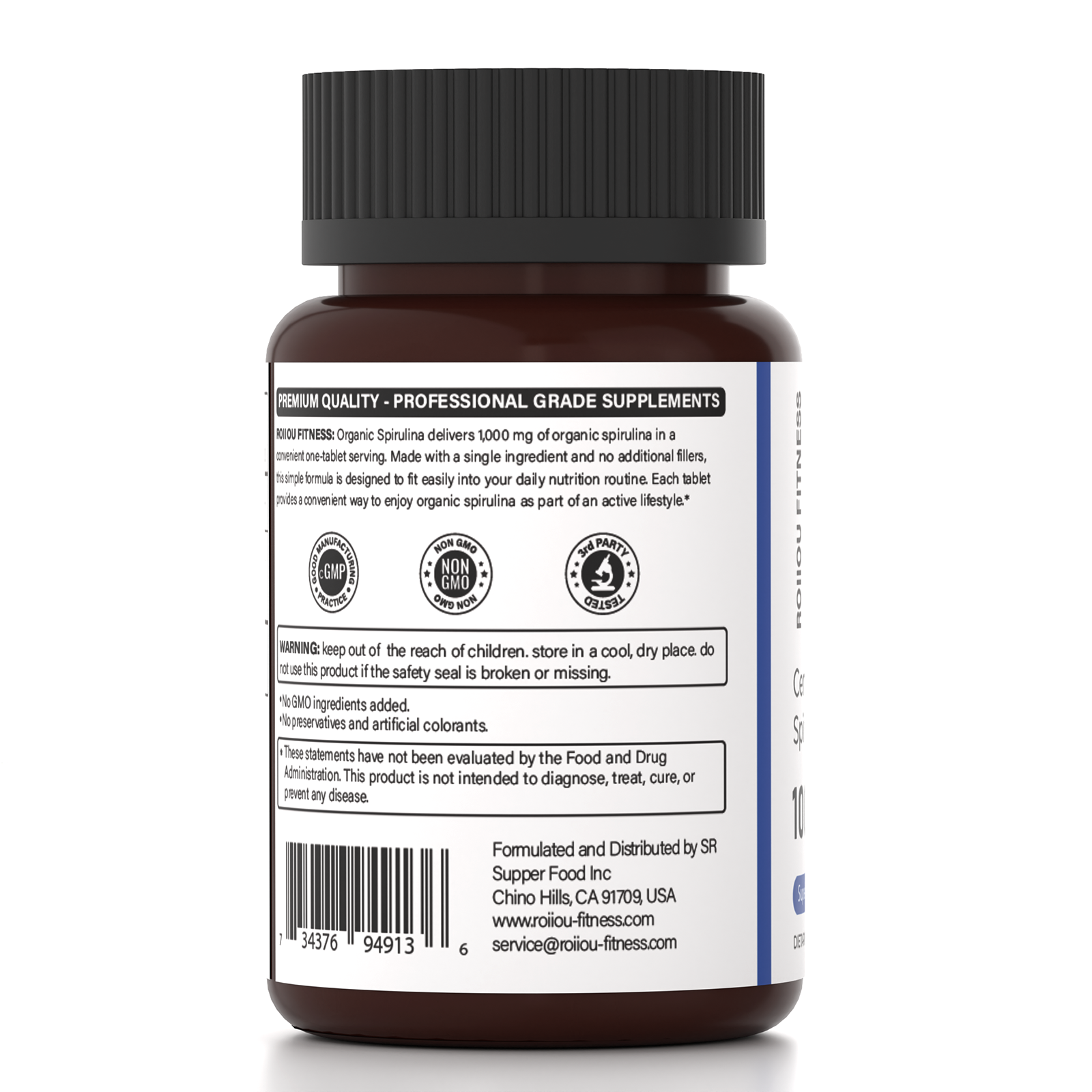 ROIIIOU FITNESS Organic Spirulina Tablets 1000mg, Arthrospira platensis Green Superfood Supplement, Plant-Based Daily Nutrition, Antioxidant & Wellness Support, No Other Ingredients, 120 Tablets