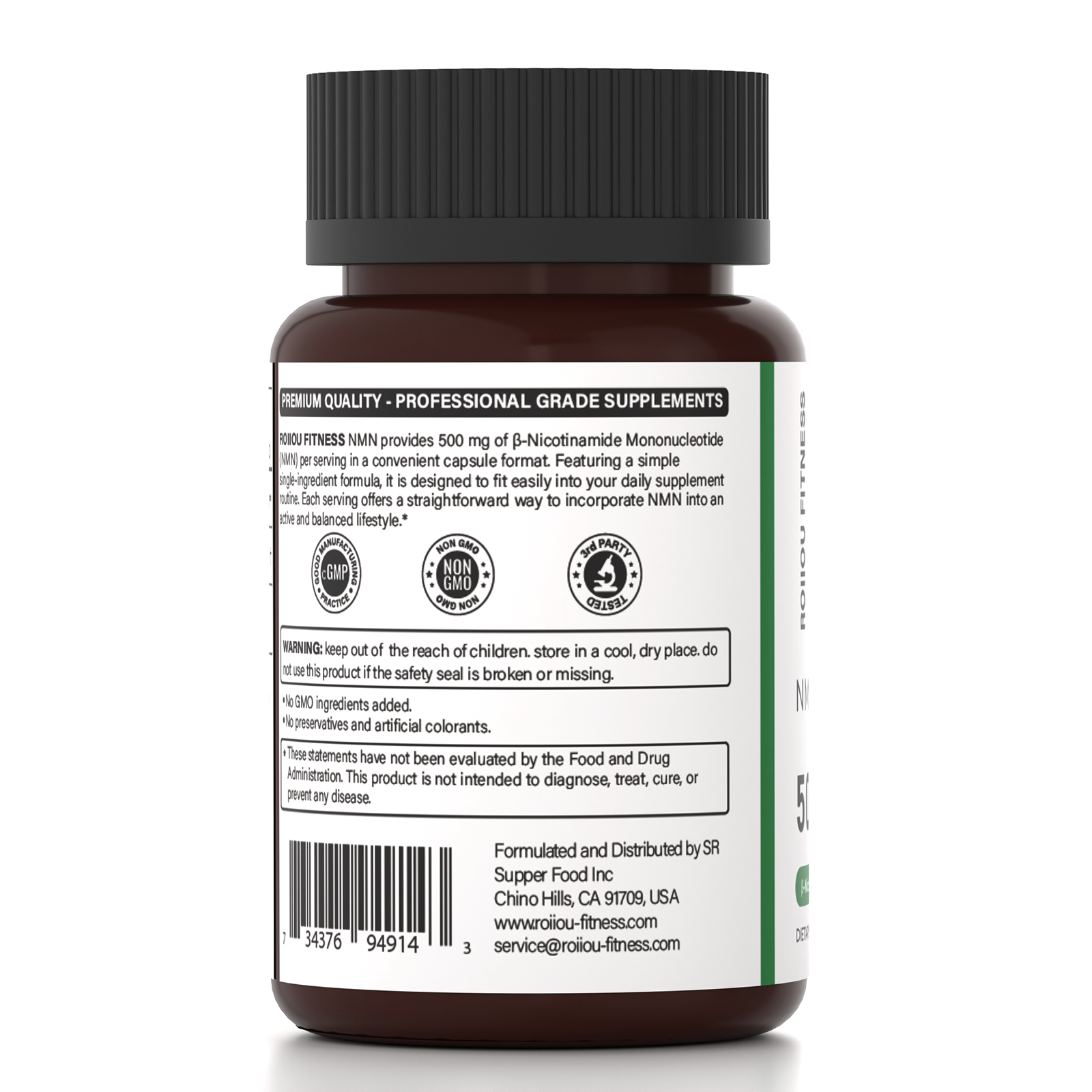 ROIIIOU FITNESS NMN Capsules 500mg, β-Nicotinamide Mononucleotide Supplement, Daily Cellular Wellness, Energy Metabolism & Healthy Aging Support, Vegetarian Capsules, 60 Count