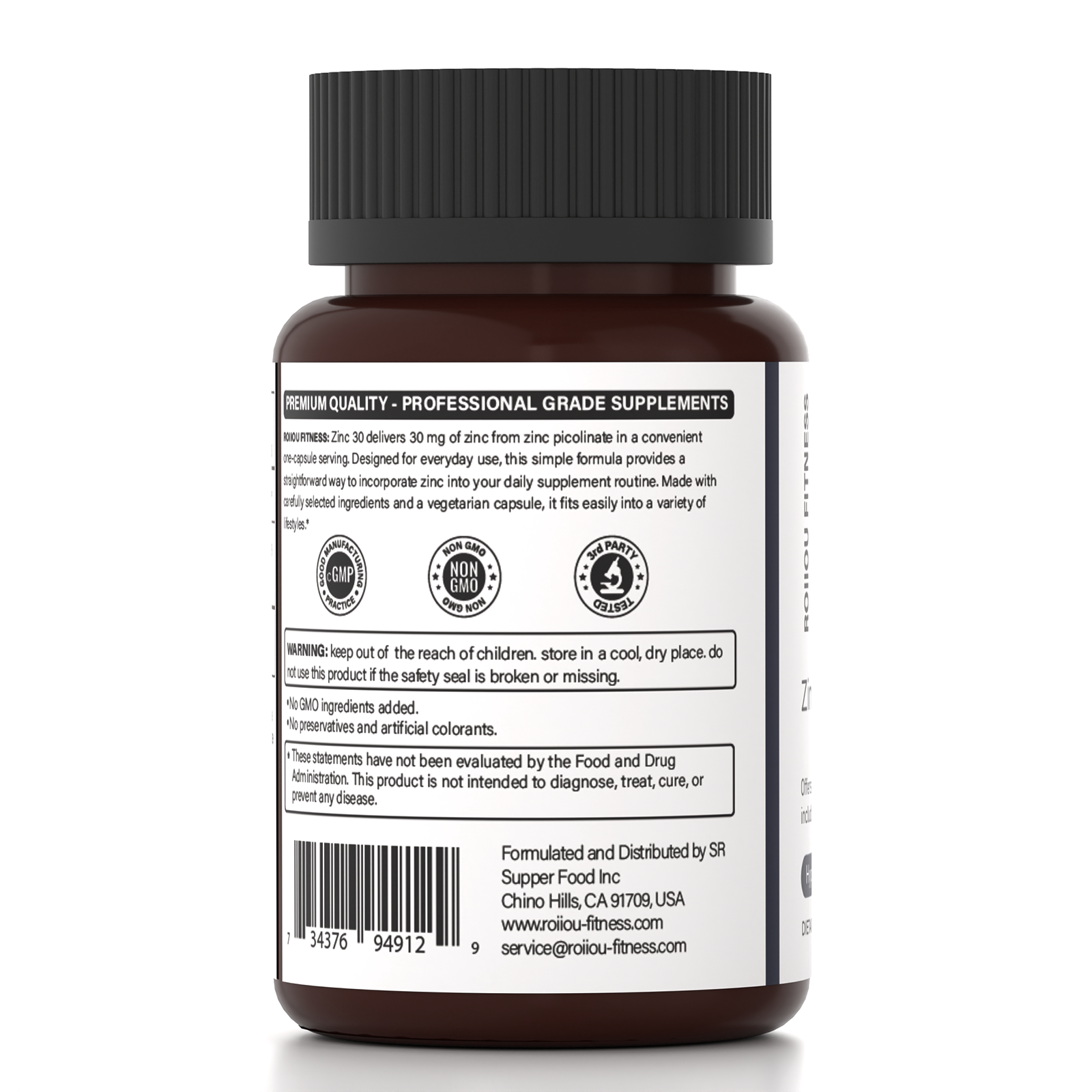 ROIIIOU FITNESS Zinc Picolinate 30mg Capsules, High Potency Zinc Supplement for Immune Support, Skin Health & Daily Wellness, Vegetarian Capsule Formula, 180 Capsules