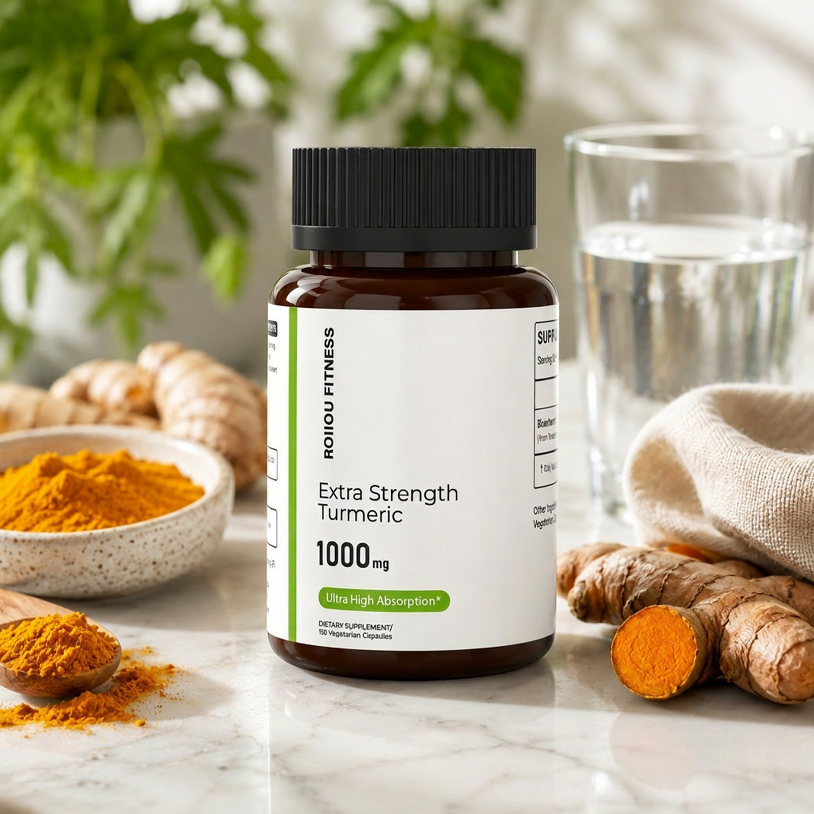 ROIIIOU FITNESS Bioenhanced Turmeric Complex Capsules, 1000mg Turmeric Extract from Curcuma longa Rhizome, Daily Joint, Antioxidant & Wellness Support, Vegetarian Capsules, 150 Count